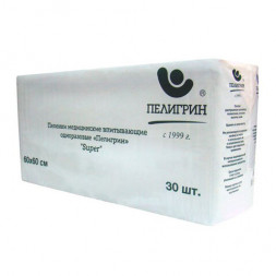 Пеленки 60х60 см, ПЕЛИГРИН &quot;Super&quot;, КОМПЛЕКТ 30 шт., впитывающие, одноразовые, М60х60/30S