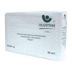 Пеленки 60х90 см, ПЕЛИГРИН &quot;Super&quot;, КОМПЛЕКТ 30 шт., впитывающие, одноразовые, М60х90/30S