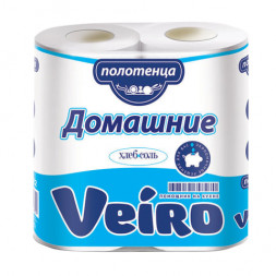 Полотенца бумажные бытовые, спайка 2 шт., 2-х слойные (2х12,5 м), VEIRO &quot;Домашние&quot;, белые, 3п22