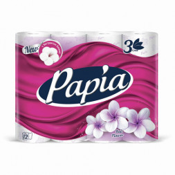 Бумага туалетная бытовая, спайка 12 шт., 3-слойная (12х16,8 м), PAPIA, Балийский цветок, 5080739
