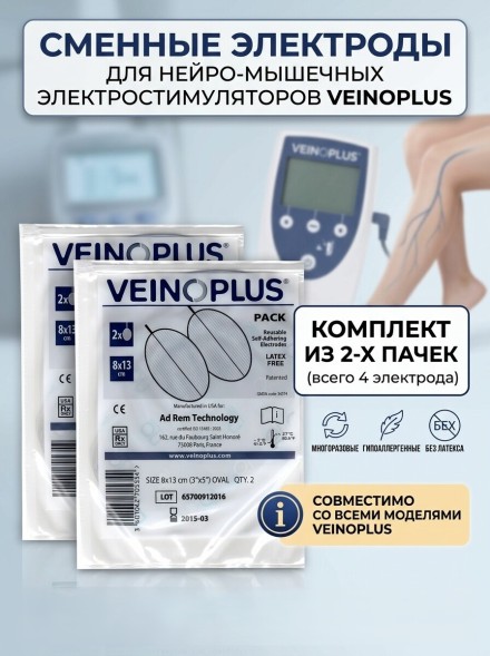 Сменные электроды на нейро-мышечный электростимулятор Veinoplus 2 комплекта. 