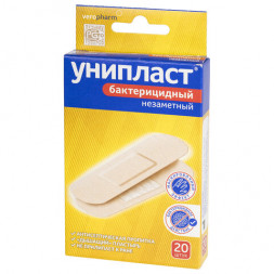 Набор лейкопластырей бактерицидных 20 шт., УНИПЛАСТ, 1,9х7,2 см, незаметные, 20024385
