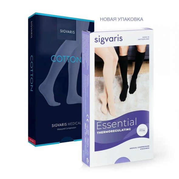 Медицинский компрессионный моночулок с хлопком Sigvaris Essential THERMOREGULATING (Cotton) с застежкой на талии.