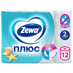 Бумага туалетная 2-х слойная 12 рулонов (12х23 м), СВЕЖЕСТЬ ОКЕАНА, ZEWA Plus, 144136
