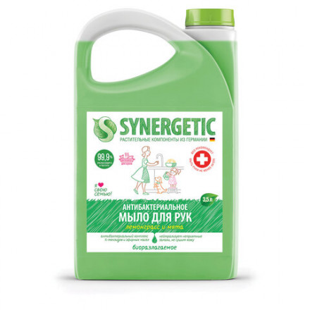 Мыло жидкое антибактериальное 3,5 л SYNERGETIC &quot;Лемонграсс и мята&quot;, антизапах, 105201