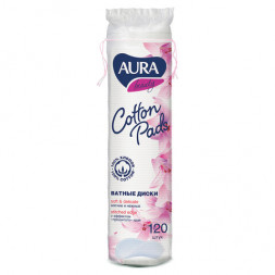 Ватные диски КОМПЛЕКТ 120 шт., AURA, двусторонние, 20704, 6354