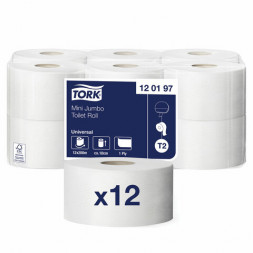 Бумага туалетная 200 метров, TORK (Система T2) UNIVERSAL, 1-слойная, КОМПЛЕКТ 12 рулонов, 120197