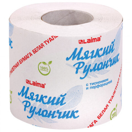 Бумага туалетная &quot;МЯГКИЙ РУЛОНЧИК&quot; белая, 51 метр, 1-слойная, LAIMA, 114737