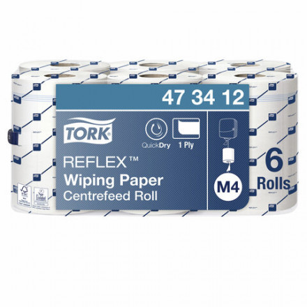 Бумага протирочная/полотенца TORK (M4) Reflex, КОМПЛЕКТ 6 шт., 113,9 м, с центральной вытяжкой, 473412