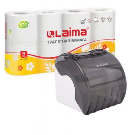 Диспенсер для бытовой туалетной бумаги LAIMA, тонированный серый, 605044