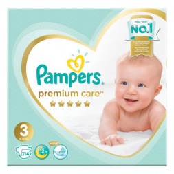 Подгузники, 114 шт., PAMPERS (Памперс) &quot;Premium Care&quot;, размер 3 (6-10 кг), 1210791