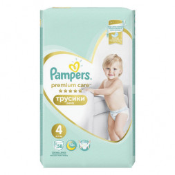 Подгузники, 58 шт., PAMPERS (Памперс) &quot;Premium Care&quot;, размер 4 (9-15 кг), 1210808