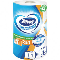 Полотенце бумажное бытовое 2-х слойное, 1 рулон (1х30 м), белое, ZEWA &quot;2 в 1&quot;, 144111